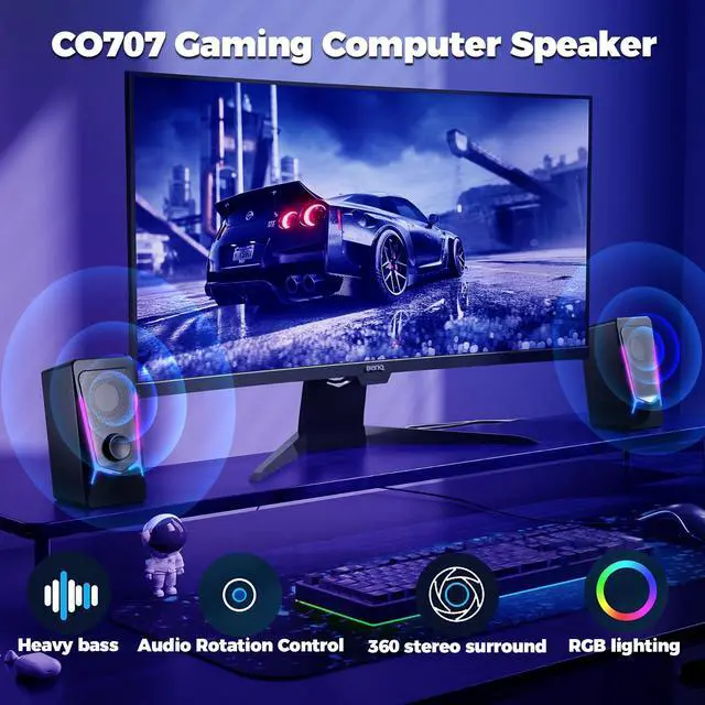 Alt view image 2 of 7 - Computer Speakers, Gaming PC Speakers with Enhanced Bass and Volume Control, Stereo 2.0 USB Powered 3.5mm Aux Multimedia Speakers for Laptop/Desktop/Tablets/Phone