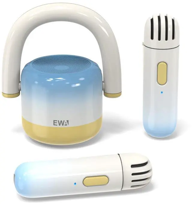 Main image of EWA Portable Mini Metal Karaoke Machine, Bluetooth Karaoke Speaker with 2 Wireless Microphones, Ideal Gifts for Girls Boys Family Home Party Birthday Christmas Toys Gifts-(Blue)