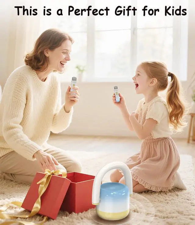 Alt view image 2 of 7 - EWA Portable Mini Metal Karaoke Machine, Bluetooth Karaoke Speaker with 2 Wireless Microphones, Ideal Gifts for Girls Boys Family Home Party Birthday Christmas Toys Gifts-(Blue)