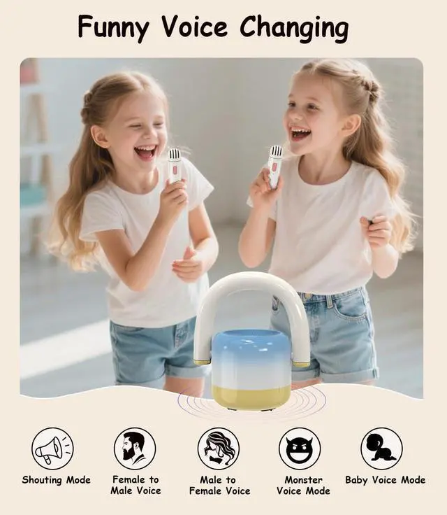 Alt view image 4 of 7 - EWA Portable Mini Metal Karaoke Machine, Bluetooth Karaoke Speaker with 2 Wireless Microphones, Ideal Gifts for Girls Boys Family Home Party Birthday Christmas Toys Gifts-(Blue)