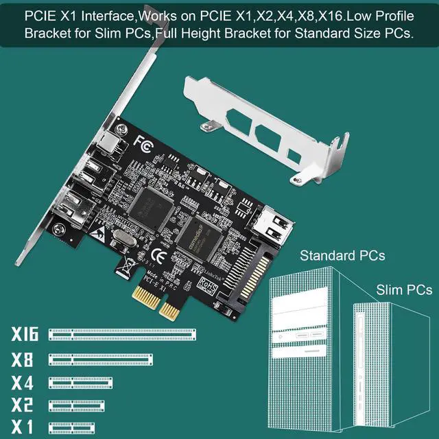 Alt view image 5 of 7 - 4-Ports PCIE 1394A Firewire 400 Card for Windows OS and MAC OS PCs, TI TSB43AB23, 3X 6Pin and 1X 4Pin 1394A Interface, with 4Pin to 6Pin 1394A Cables and Low Profile Bracket (PCIE-TSB43AB23)