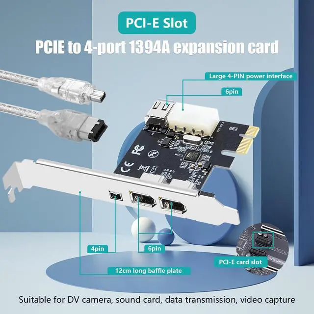 Alt view image 2 of 7 - Firewire Card,Internal Firewire Port Cards,1394A PCIE 4-Ports FireWire 400 Expansion Card for Windows Desktop PCs