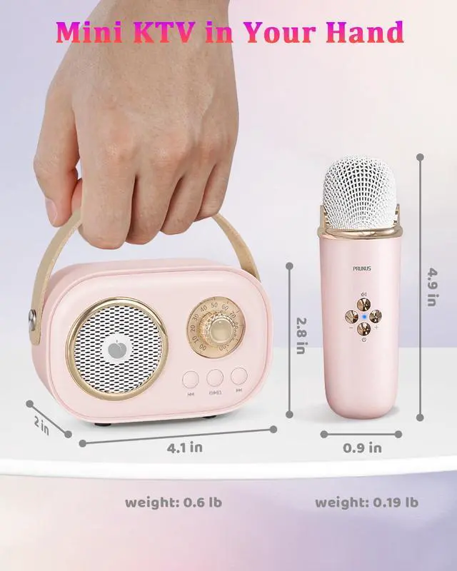 Alt view image 6 of 6 - PRUNUS C20 Mini Karaoke Machine Portable Bluetooth Speaker with Wireless Microphone 6 Sound Modes for Adults&Kids Birthday Home Farmily Friends Party Gifts for Girls Boys Friends-Pink