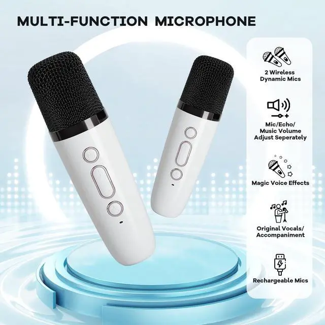 Alt view image 4 of 7 - YLL Mini Karaoke Machine for Kids Adults, Portable Bluetooth Speaker with 2 Wireless Microphones,Toys Birthday Gifts for Girls 3, 4, 5, 6, 7, 8, 9, 10, 11, 12+ Years Old Toddler Teens(White)