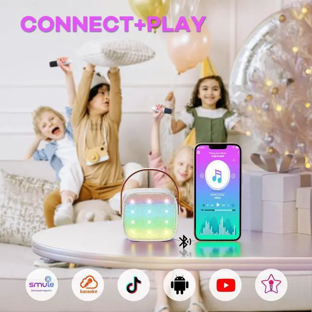 Alt view image 5 of 7 - YLL Mini Karaoke Machine for Kids Adults, Portable Bluetooth Speaker with 2 Wireless Microphones,Toys Birthday Gifts for Girls 3, 4, 5, 6, 7, 8, 9, 10, 11, 12+ Years Old Toddler Teens(White)