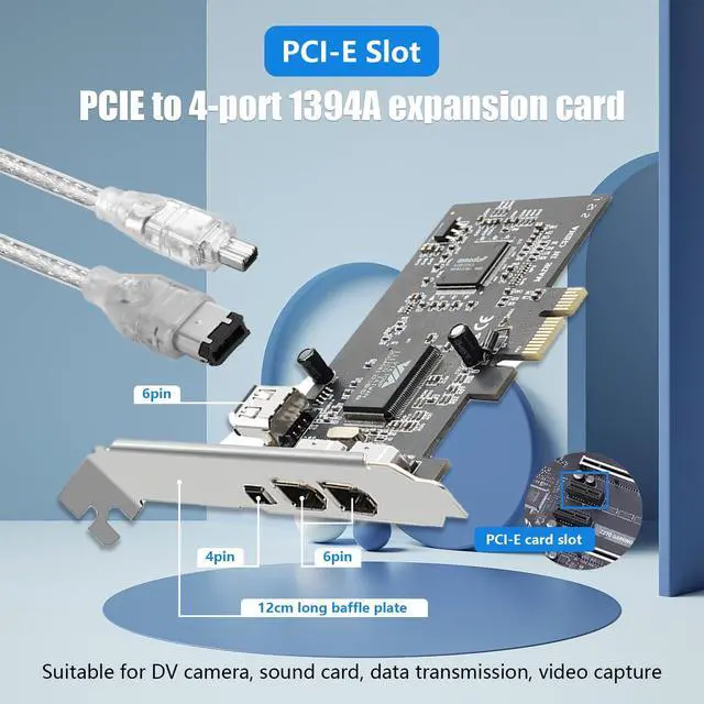 Alt view image 2 of 7 - PCIe Firewire 400 Card,IEEE 1394a PCI Express 4 Ports PCIe Card (3 X 6 Pin and 1 X 4 Pin),Firewire 400 Adapter for Windows 7/8/10/11/Mac Os/Xp/2000/2003/ Vista/Dos,Linux(PCIE-IEEE 1394A)