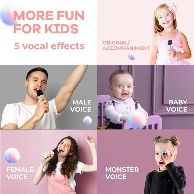 Alt view image 6 of 7 - YLL Mini Karaoke Machine for Kids Adults, Portable Bluetooth Speaker with 2 Wireless Microphones,Toys Birthday Gifts for Girls 3, 4, 5, 6, 7, 8, 9, 10, 11, 12+ Years Old Toddler Teens(White)