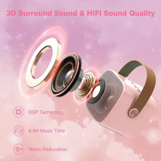 Alt view image 3 of 7 - Karaoke Machine for Kids Adults, Mini Portable Bluetooth Karaoke Speaker with 2 Wireless Microphones, MP3 Music Player, Birthday Gifts for Girls Boys 3,4,5,6,7,8,9,10, 12+ Years Old Family Home Party
