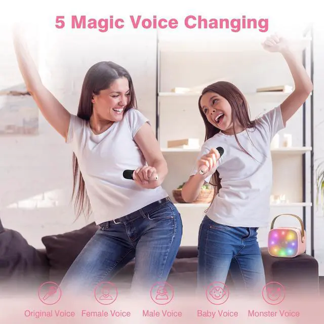 Alt view image 4 of 7 - Karaoke Machine for Kids Adults, Mini Portable Bluetooth Karaoke Speaker with 2 Wireless Microphones, MP3 Music Player, Birthday Gifts for Girls Boys 3,4,5,6,7,8,9,10, 12+ Years Old Family Home Party