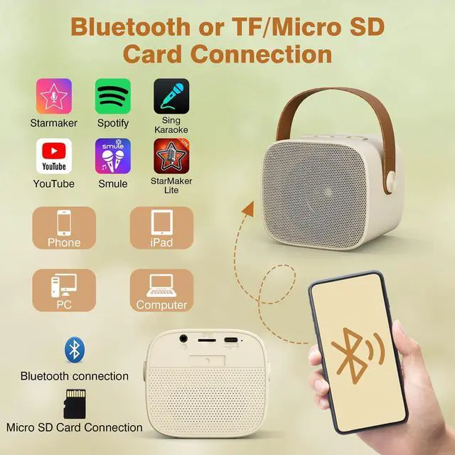 Alt view image 2 of 7 - Mini Karaoke Machine for Kids Adults, Portable Bluetooth Karaoke Speaker with 2 Wireless Microphones for Girls Boys 3-11,12+ Years Old, Gifts for Family Home Birthday Party