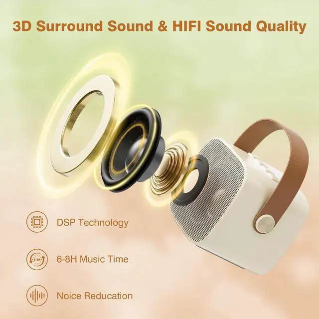 Alt view image 4 of 7 - Mini Karaoke Machine for Kids Adults, Portable Bluetooth Karaoke Speaker with 2 Wireless Microphones for Girls Boys 3-11,12+ Years Old, Gifts for Family Home Birthday Party