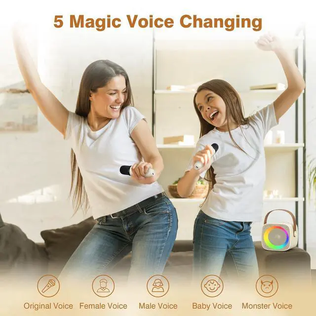 Alt view image 6 of 7 - Mini Karaoke Machine for Kids Adults, Portable Bluetooth Karaoke Speaker with 2 Wireless Microphones for Girls Boys 3-11,12+ Years Old, Gifts for Family Home Birthday Party
