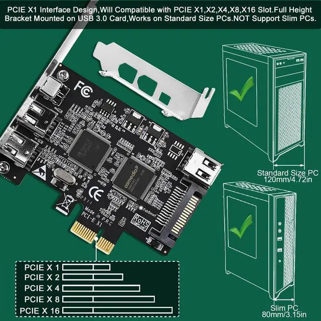 Alt view image 6 of 7 - 4 Ports PCIE Firewire 400 1394A Expansion Card, Texas Instruments TI TSB43AB23, Plug and Play on Windows and MAC Desktop PCs, 3X 6Pin and 1X 4Pin 1394A Ports, 400Mbps Max Speed (FS-FW400)