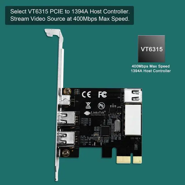 Alt view image 2 of 7 - LinksTek 4-Ports 1394A PCIE FireWire 400 Expansion Card for Windows Desktop PCs, 3X 6Pin and 1X 4Pin 1394A 400Mbps Ports, with 4Pin-6Pin 1394A Cables and Low Profile Bracket (PCIE-1394A)