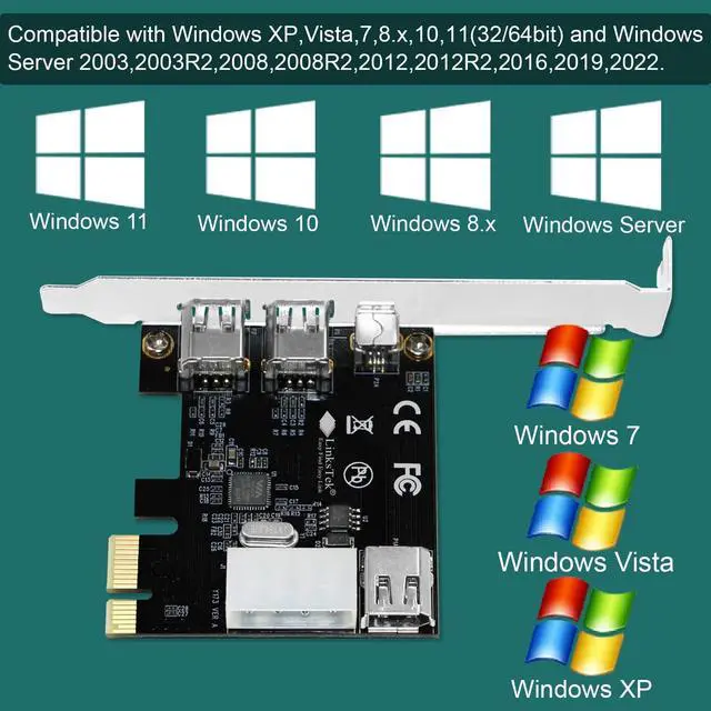 Alt view image 4 of 7 - LinksTek 4-Ports 1394A PCIE FireWire 400 Expansion Card for Windows Desktop PCs, 3X 6Pin and 1X 4Pin 1394A 400Mbps Ports, with 4Pin-6Pin 1394A Cables and Low Profile Bracket (PCIE-1394A)