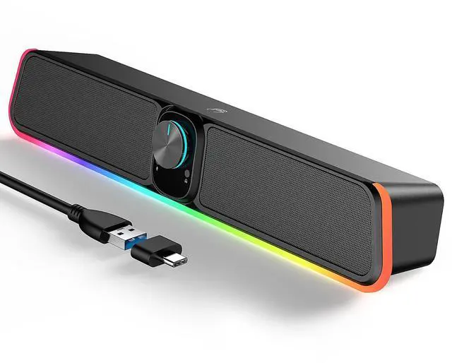 Main image of Desktop Computer Speakers - Wired USB Powered Bluetooth Sound Bar with RGB & Volume Knob, HiFi Stereo Portable Gaming Sound Bar Speaker for Desktop Monitor, PC, Laptop, Tablets, Mac Air/Pro