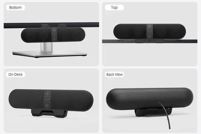 Alt view image 7 of 7 - Computer Speakers for Desktop PC Monitor, USB Plug-in, Wired, Computer Soundbar for PC, Laptop Speakers with Adaptive-Channel-Switching, Loud Sound, Deep Bass, USB C Adapter, Easy to Clip on Monitor