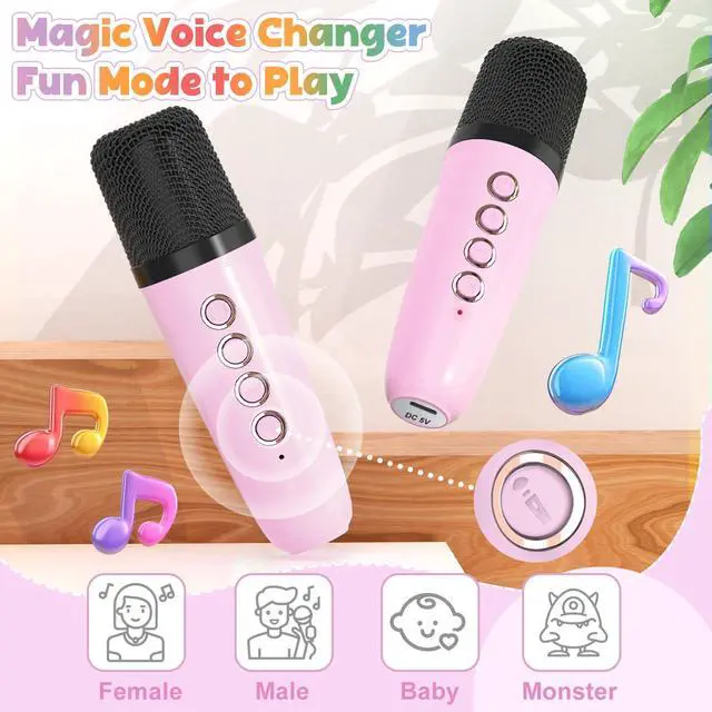 Alt view image 3 of 7 - FLUESTON Mini Karaoke Machine for Kids Adults, Portable Bluetooth Speaker with 2 Wireless Microphones, Birthday Kids Gifts Toys for Girls Ages 3, 4, 5, 6, 7, 8, 9,10,11,12+ Years Old