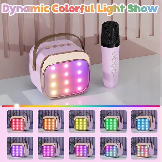 Alt view image 5 of 7 - FLUESTON Mini Karaoke Machine for Kids Adults, Portable Bluetooth Speaker with 2 Wireless Microphones, Birthday Kids Gifts Toys for Girls Ages 3, 4, 5, 6, 7, 8, 9,10,11,12+ Years Old