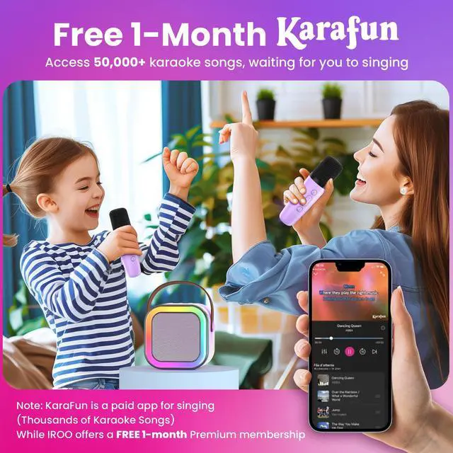 Alt view image 6 of 7 - IROO Mini Karaoke Machine for Kids, 2025 TOP Toys Christmas Birthday Gifts Ideas for Girls Ages 4, 5, 6, 7, 8, 9, 10, 12+ Years Old, Portable MP3 Player with 2 Wireless Mics for Party