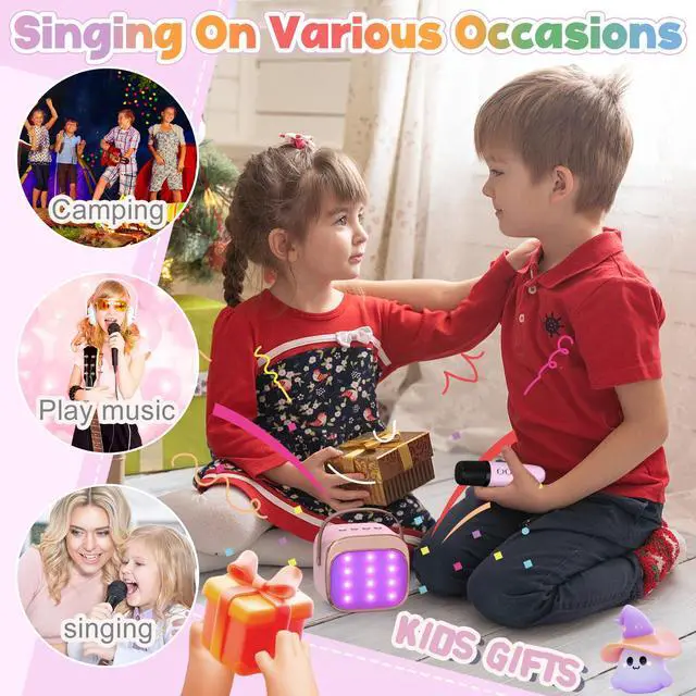 Alt view image 7 of 7 - FLUESTON Mini Karaoke Machine for Kids Adults, Portable Bluetooth Speaker with 2 Wireless Microphones, Birthday Kids Gifts Toys for Girls Ages 3, 4, 5, 6, 7, 8, 9,10,11,12+ Years Old