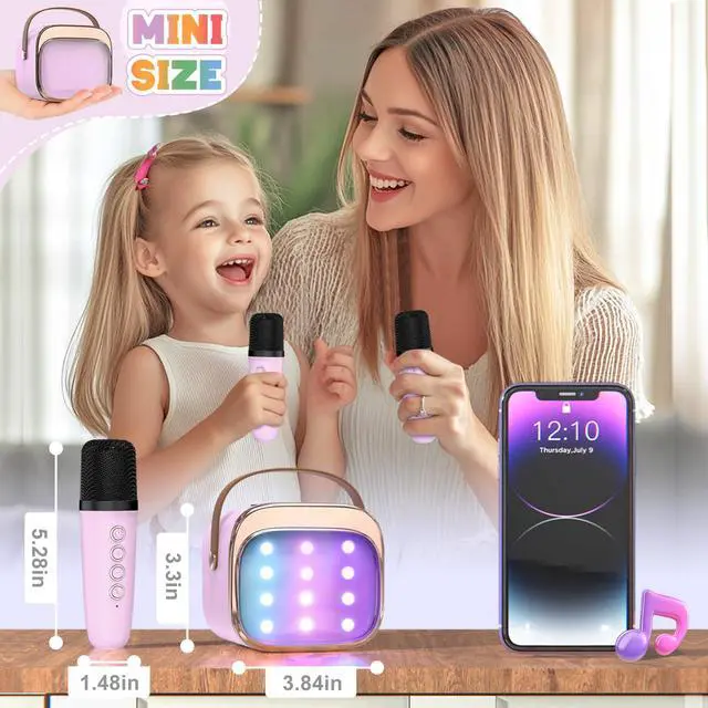Alt view image 6 of 7 - FLUESTON Mini Karaoke Machine for Kids Adults, Portable Bluetooth Speaker with 2 Wireless Microphones, Birthday Kids Gifts Toys for Girls Ages 3, 4, 5, 6, 7, 8, 9,10,11,12+ Years Old