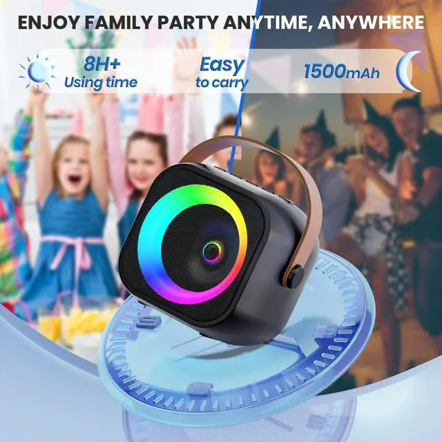 Alt view image 5 of 7 - Mini Karaoke Machine, Portable Bluetooth Karaoke Speaker with 2 Wireless Microphones and Party Lights for Kids and Adults, Birthday Gifts for Girls Boys Family Home Party