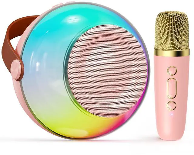 Main image of Mini Karaoke Machine for Kids Adults, Portable Bluetooth Speaker with 2 Wireless Microphones, Karaoke Toys for Family Party, Birthday Gifts for Girls Ages 4, 5, 6, 7, 8, 9, 10, 12+ (Pink, 1 Mic)