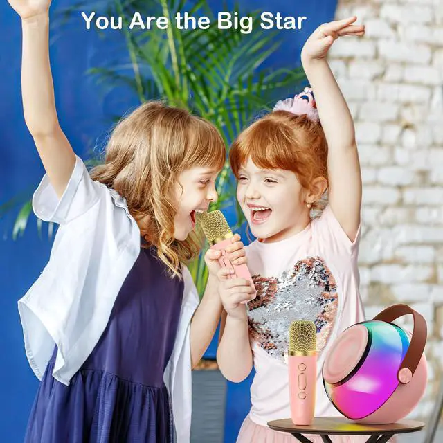 Alt view image 6 of 7 - Mini Karaoke Machine for Kids Adults, Portable Bluetooth Speaker with 2 Wireless Microphones, Karaoke Toys for Family Party, Birthday Gifts for Girls Ages 4, 5, 6, 7, 8, 9, 10, 12+ (Pink, 1 Mic)
