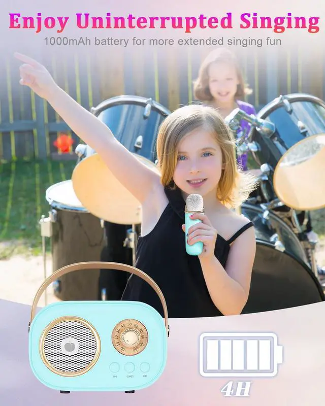 Alt view image 6 of 7 - PRUNUS C20 Mini Karaoke Machine Portable Bluetooth Speaker with Wireless Microphone 6 Sound Modes for Adults&Kids Birthday Home Farmily Friends Party Gifts for Girls Boys Friends-Blue