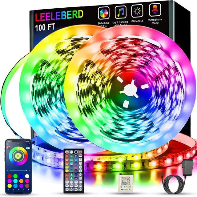 Main image of Leeleberd Led Lights for Bedroom 100 ft (2 Rolls of 50ft) Music Sync Color Changing RGB Led Strip Lights with Remote App Control Bluetooth Led Strip, Lights for Room Home Kitchen Party Decor