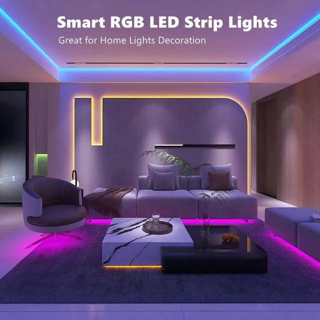 Alt view image 2 of 7 - ZOZOO 100ft Led Lights for Bedroom(2 Rolls of 50ft), Smart RGB Led Strip Lights with 44-Key Remote & APP Control Music Sync with Color Changing for Home Party Festival Decoration
