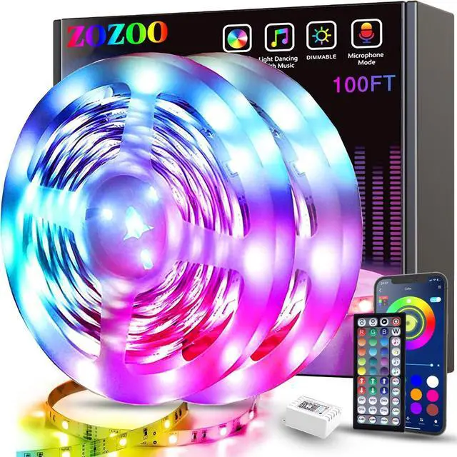Main image of ZOZOO 100ft Led Lights for Bedroom(2 Rolls of 50ft), Smart RGB Led Strip Lights with 44-Key Remote & APP Control Music Sync with Color Changing for Home Party Festival Decoration