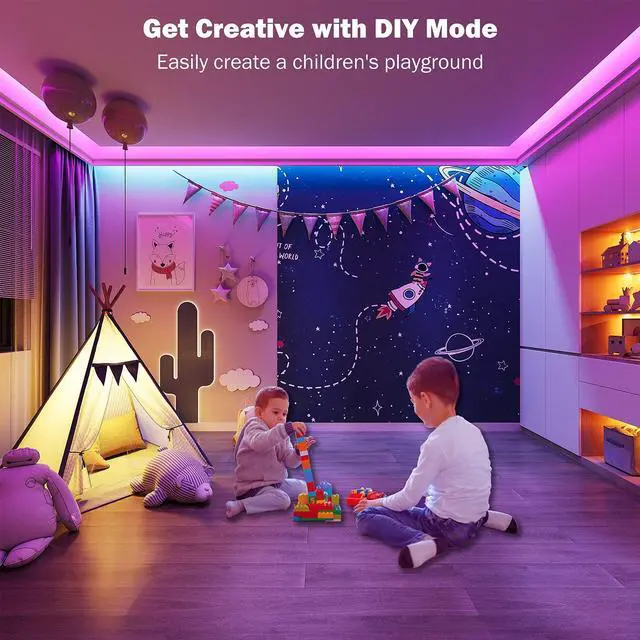 Alt view image 5 of 6 - Leeleberd Led Lights for Bedroom 100 ft (2 Rolls of 50ft) Music Sync Color Changing RGB Led Strip Lights with Remote App Control Bluetooth Led Strip, Lights for Room Home Kitchen Party Decor
