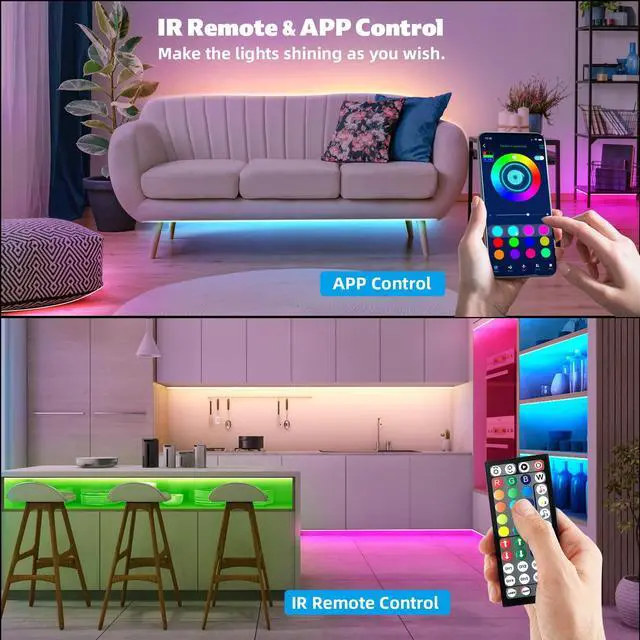 Alt view image 5 of 7 - ZOZOO 100ft Led Lights for Bedroom(2 Rolls of 50ft), Smart RGB Led Strip Lights with 44-Key Remote & APP Control Music Sync with Color Changing for Home Party Festival Decoration