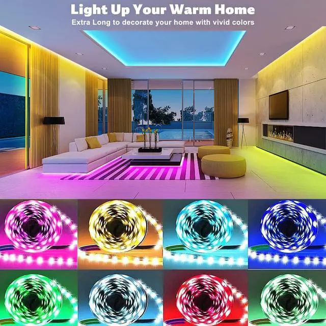 Alt view image 7 of 7 - ZOZOO 100ft Led Lights for Bedroom(2 Rolls of 50ft), Smart RGB Led Strip Lights with 44-Key Remote & APP Control Music Sync with Color Changing for Home Party Festival Decoration