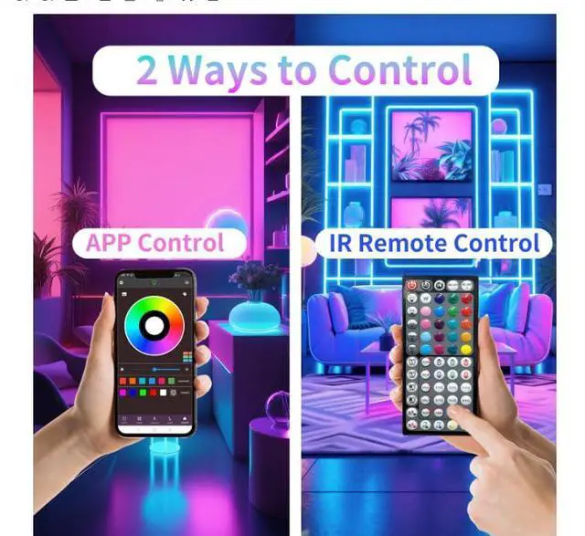 Alt view image 2 of 6 - Led Lights for Bedroom 132FT(2 Rolls of 65.6ft) Music Sync Color Changing RGB Led Strip Lights with 60 Keys Remote and App Control, Led Lights for Room Kitchen Party Decor,Home Decor