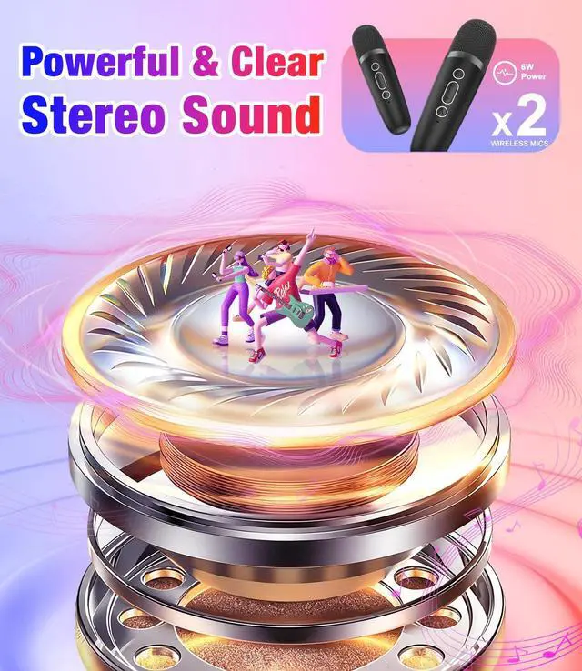 Alt view image 2 of 7 - Mini Karaoke Machine for Kids, Toddler Portable Bluetooth Speaker with 2 Wireless Microphones & Party Light, Christmas Birthday Gifts for Girls & Boys Ages 3, 4, 5, 6, 7, 8, 9,10,11,12+ Years Old