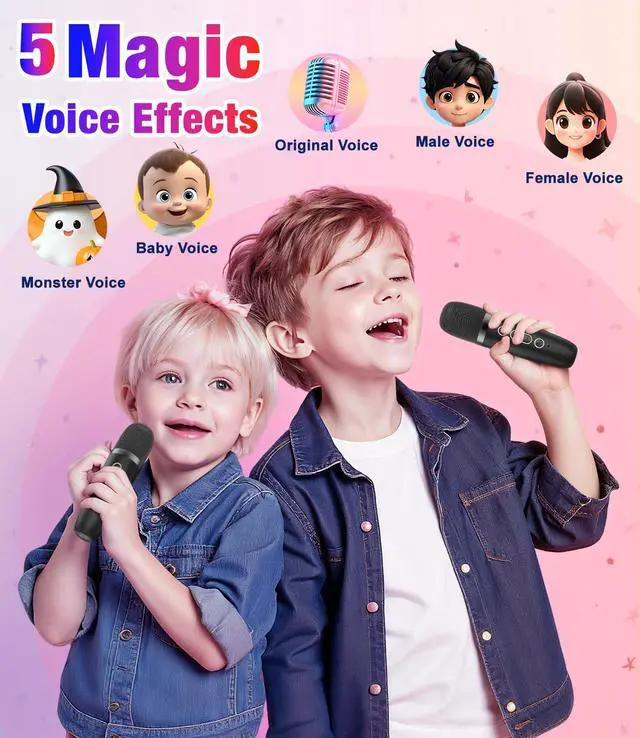 Alt view image 3 of 7 - Mini Karaoke Machine for Kids, Toddler Portable Bluetooth Speaker with 2 Wireless Microphones & Party Light, Christmas Birthday Gifts for Girls & Boys Ages 3, 4, 5, 6, 7, 8, 9,10,11,12+ Years Old