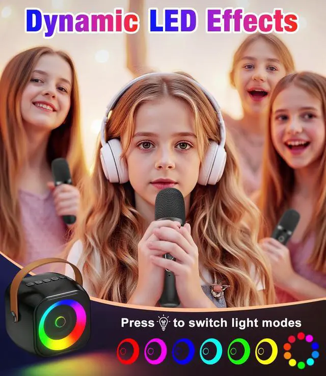 Alt view image 4 of 7 - Mini Karaoke Machine for Kids, Toddler Portable Bluetooth Speaker with 2 Wireless Microphones & Party Light, Christmas Birthday Gifts for Girls & Boys Ages 3, 4, 5, 6, 7, 8, 9,10,11,12+ Years Old