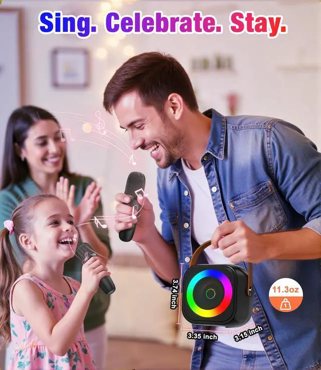 Alt view image 6 of 7 - Mini Karaoke Machine for Kids, Toddler Portable Bluetooth Speaker with 2 Wireless Microphones & Party Light, Christmas Birthday Gifts for Girls & Boys Ages 3, 4, 5, 6, 7, 8, 9,10,11,12+ Years Old