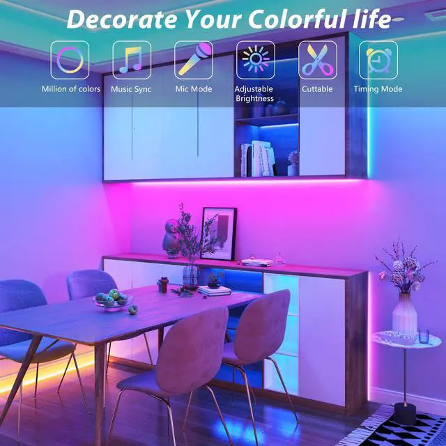 Alt view image 6 of 7 - Ledagic Led Lights for Bedroom 100ft Color Changing RGB Led Strip Lights Music Sync, DIY Led Light Strip with Remote and App Control, Dimmable Led Lights for Room Party Home Decor Cool Things(1*100ft)