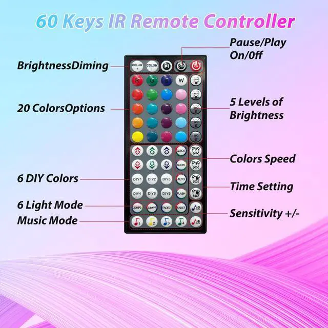 Alt view image 7 of 7 - Ledagic Led Lights for Bedroom 100ft Color Changing RGB Led Strip Lights Music Sync, DIY Led Light Strip with Remote and App Control, Dimmable Led Lights for Room Party Home Decor Cool Things(1*100ft)