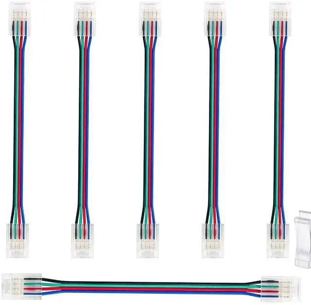 Main image of 4 Pin RGB Led Connectors for Strip Lights 10mm Wide Unwired Gapless Solderless Transparent 22Awg Extension Wire Quick Connectors Adapter(6 pcs)