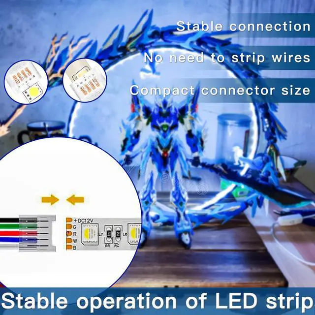 Alt view image 3 of 6 - 4 Pin RGB Led Connectors for Strip Lights 10mm Wide Unwired Gapless Solderless Transparent 22Awg Extension Wire Quick Connectors Adapter(6 pcs)