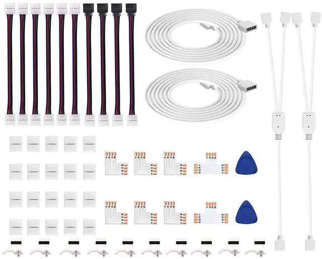 Main image of iCreating LED Strip Connectors 4 Pin, RGB LED Light Connectors Kit Includes 5050 LED Connectors L Shape 4Pin 10mm LED Light Strip Connectors