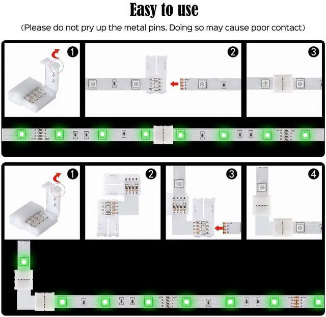 Alt view image 5 of 7 - JACKYLED 20Packs L Shape 4-Pin LED Connectors with 22Pcs Clips 10mm for Strip Lights - 10mm 4pin