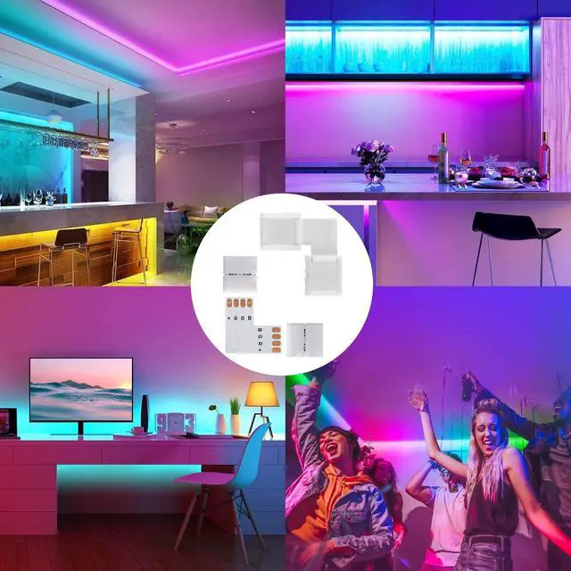 Alt view image 7 of 7 - JACKYLED 20Packs L Shape 4-Pin LED Connectors with 22Pcs Clips 10mm for Strip Lights - 10mm 4pin