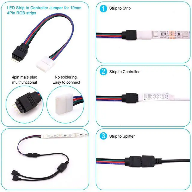 Alt view image 5 of 7 - iCreating LED Strip Connectors 4 Pin, RGB LED Light Connectors Kit Includes 5050 LED Connectors L Shape 4Pin 10mm LED Light Strip Connectors