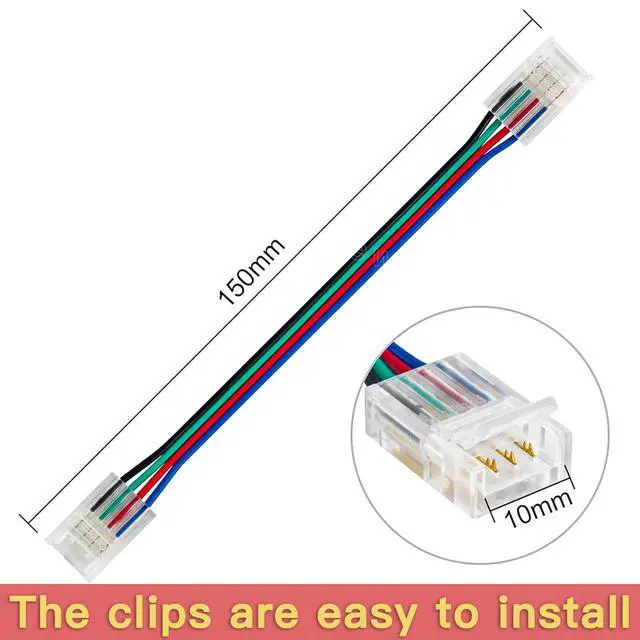 Alt view image 5 of 6 - 4 Pin RGB Led Connectors for Strip Lights 10mm Wide Unwired Gapless Solderless Transparent 22Awg Extension Wire Quick Connectors Adapter(6 pcs)